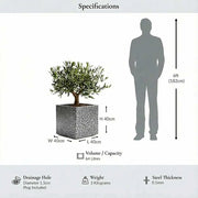 40cm Zinc Galvanised Silver & Black Textured Square Planter